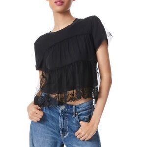 ALICE + OLIVIA💕Dreema Tiered Lace Tee in Black Size XL